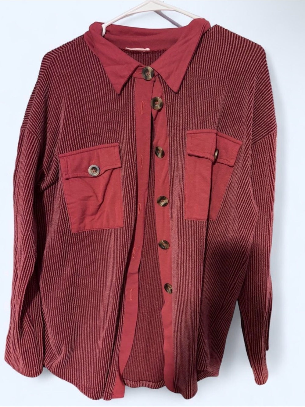 Ribbed Button-Up Cardigan Jacket in pink